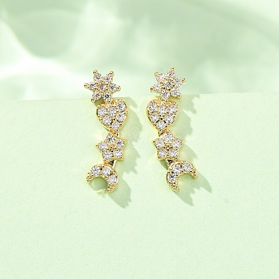 Brass Pave Cubic Zirconia Stud Crawler Earrings KK-CBAA351-11G-1