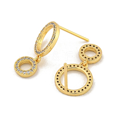 Rack Plating Ring Brass Micro Pave Cubic Zirconia Stud Earrings EJEW-B061-04G-1