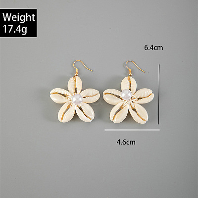 Flower Alloy Natural Shell Dangle Earrings FS-WGFCFD0-01-1