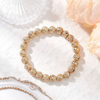 Electroplated Natural Lava Rock Round Beads Stretch Bracelets for Women Men BJEW-JB11982-01-1