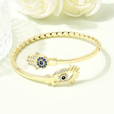 Eye Theme Brass Micro Pave Cubic Zirconia Cuff Bangles for Women BJEW-F526-01B-G-1