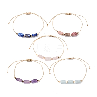 Natural Mixed Gemstone Colunm Braided Bead Bracelet BJEW-JB09761-1