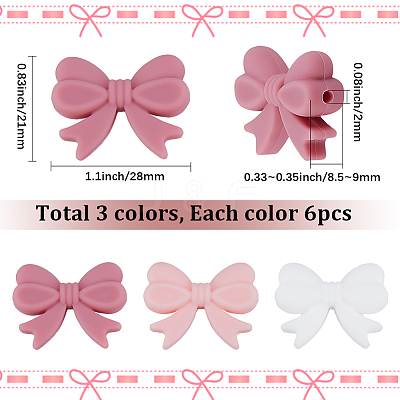 18Pcs 3 Styles Bowknot Food Grade Silicone Beads SIL-SC0003-16-1