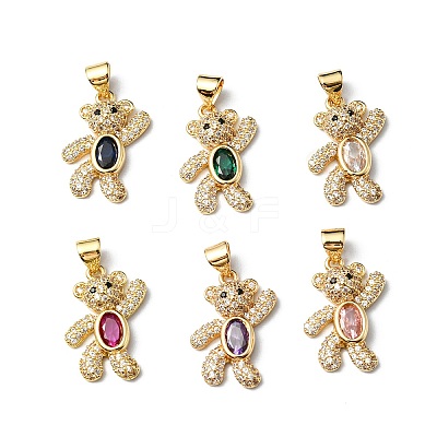 Rack Plating Brass Micro Pave Cubic Zirconia Pendants KK-P235-05G-1