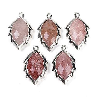 Natural Strawberry Quartz Faceted Leaf Pendants G-I375-04P-13-1