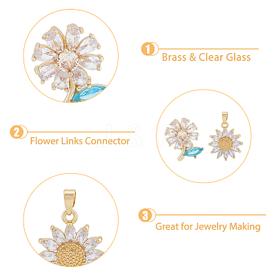 8Pcs 2 Style Brass Micro Pave Clear Cubic Zirconia Pendants KK-DC0003-41-1
