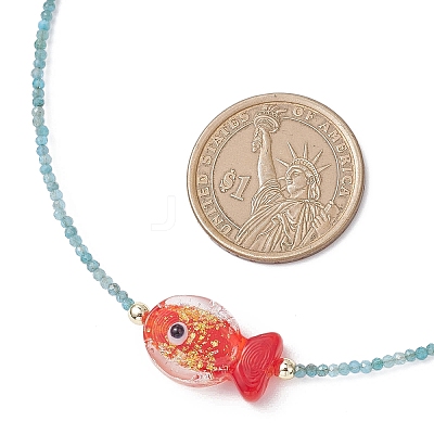 2Pcs 2 Colors Handmade Foil Lampwork Fish & Natural Apatite & Rhodonite Faceted Round Beaded Necklaces for Women NJEW-JN05536-1