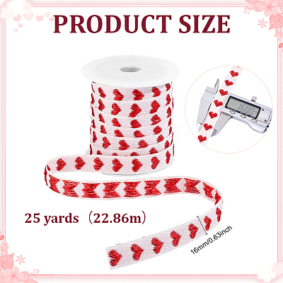 25 Yards Heart Pattern Cotton Ribbons SRIB-BC0001-48A-1