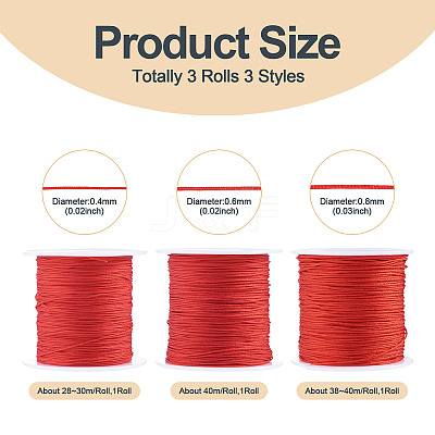 3 Rolls 3 Styles Round Nylon Braided Cord NWIR-TADJ0001-03B-1