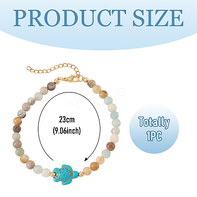 Ocean Dyed Synthetic Turquoise Turtle & Natural Flower Amazonite Round Beaded Anklets AJEW-TA00062-1