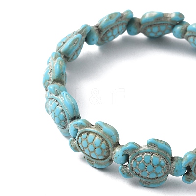Synthetic Turquoise Tortoise Beaded Stretch Bracelet for Women BJEW-WH0018-16D-1