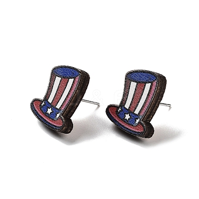 Independence Day Wood Stud Earrings EJEW-D108-01I-1