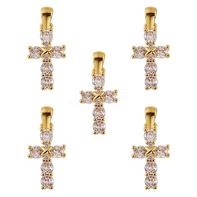 5Pcs Brass Micro Pave Clear Cubic Zirconia Pendant ZIRC-SZ0002-16-1