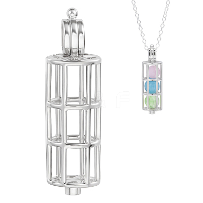 1Pc 925 Sterling Silver Column Bead Cage Pendants STER-BC0003-94-1