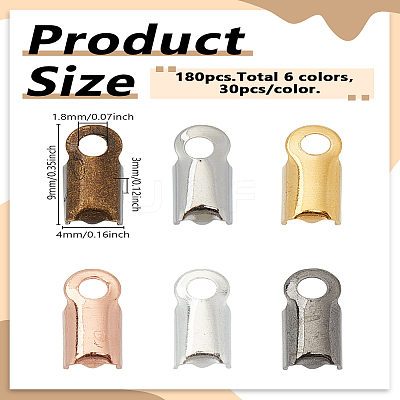 180Pcs 6 Colors Brass Folding Crimp Ends KK-LP0004-66-1