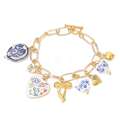 Handmade Porcelain & Alloy Beaded Charm Bracelets BJEW-JB13314-1