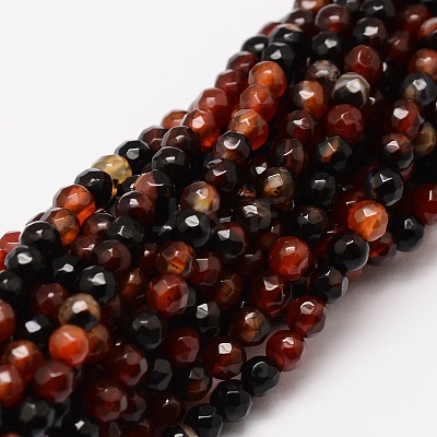 Faceted Natural Agate Round Beads Strands G-E318C-4mm-09-1
