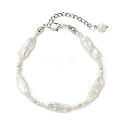 Natural Keshi Freshwater Pearl & Non-magnetic Synthetic Hematite Beaded Bracelets for Women BJEW-JB14107-1