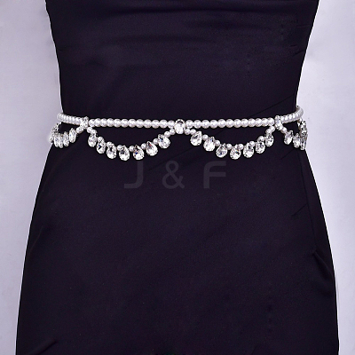 Alloy Crystal Rhinestone Teardrop with Plastic Imitation Pearl Beaded Double Layer Waist Belly Chains for Women FS-WG13B7D-01-1