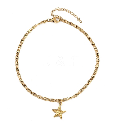 Summer Beach 304 Stainless Steel Starfish Charms 3 Layer Anklets for Women AJEW-F068-01G-1