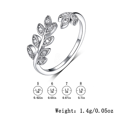 Sterling Silver Leaf Jewelry Set with Zirconia Earrings Necklace and Ring Elegant Daily Wear OV8225-3-1