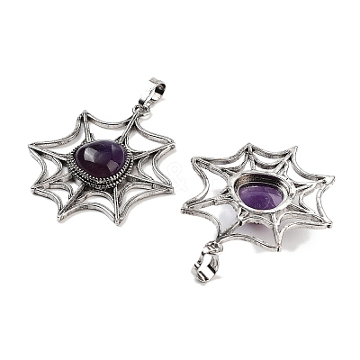 Natural Amethyst Spider Web Pendants G-Q163-09AS-08-1