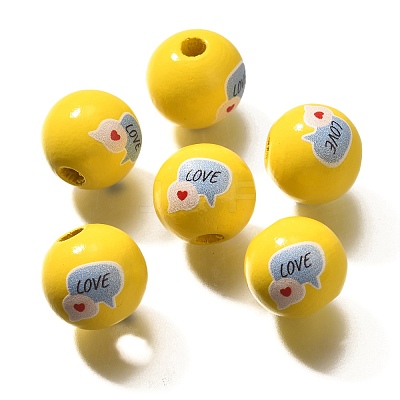 Valentine's Day Element Printed Wood Beads WOOD-R002-01-24-1