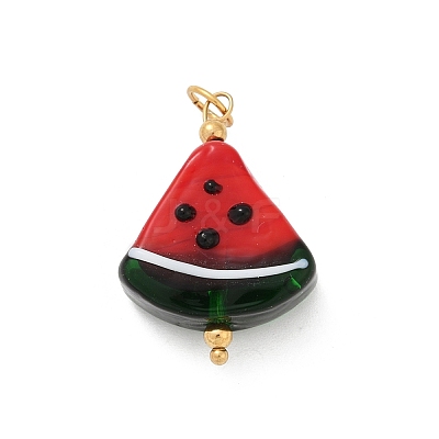 304 Stainless Steel with Handmade Lampwork Pendants STAS-S179-01G-B-1