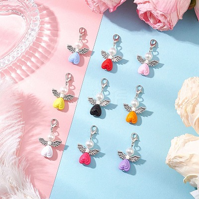Acrylic Heart Angel Pendant Decorations HJEW-JM04186-1