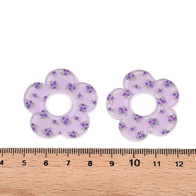 Flower Theme Printed Acrylic Pendants OACR-T028-06C-1