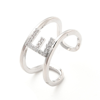 Clear Cubic Zirconia Initial Letter Open Cuff Ring RJEW-A012-01P-E-1