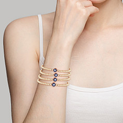 5Pcs Brass Beaded Stretch Bracelets Set BJEW-AN0001-03-1