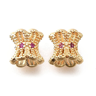 Brass Micro Pave Magenta Cubic Zirconia Beads KK-M318-24G-02-1