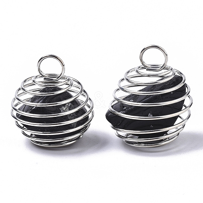 Iron Wrap-around Spiral Bead Cage Pendants IFIN-R239-02P-1