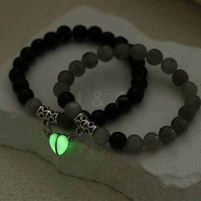 2Pcs Alloy Magnetic Heart Charm Bracelets FS-WGCA466-06-1