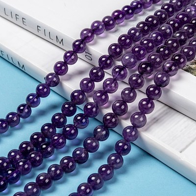 Natural Amethyst Round Bead Strands G-M304-18-6mm-1