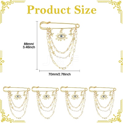 5Pcs Rhinestone Eye & Alloy Star Charms Safety Pin Brooch JEWB-CJ0003-44-1