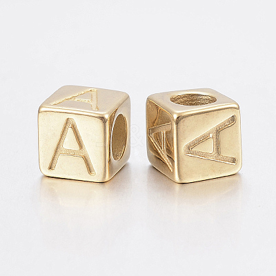 304 Stainless Steel Large Hole Letter European Beads LS-STAS-H428-01G-A-1