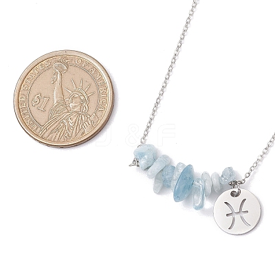 Natural Aquamarine Chip & Constellation Pendant Necklaces NJEW-JN05084-12-1