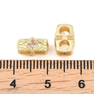 Brass Micro Pave Clear Cubic Zirconia Slide Charms KK-Z151-05G-1