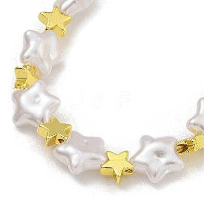 Rack Plating Brass & ABS Plastic Pearl Beads Star Beaded Necklaces for Women NJEW-C059-19G-1