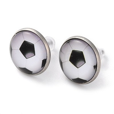 Sport Balls Glass & 304 Stainless Steel Stud Earrings for Women EJEW-H005-01P-01-1