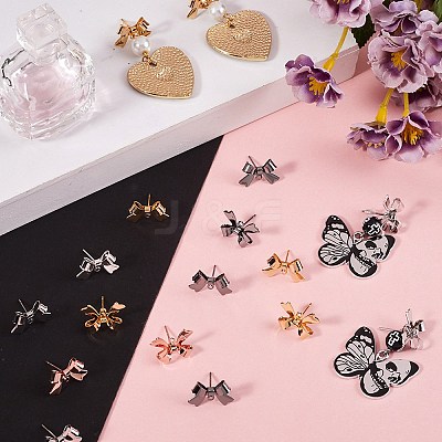 50Pcs 5 Colors Bowknot Brass Stud Earring Findings KK-SP0001-47-1
