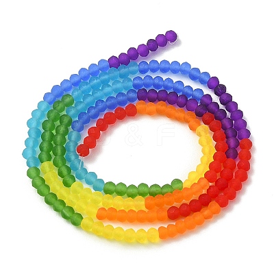 Rainbow Color 7 Colors Transparent Frosted Glass Beads Strands FGLA-YW0001-01-1
