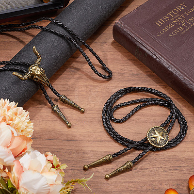 2Pcs 2 Styles Adjustable Vintage PU Leather Bolo Tie NJEW-GF0001-10AB-1