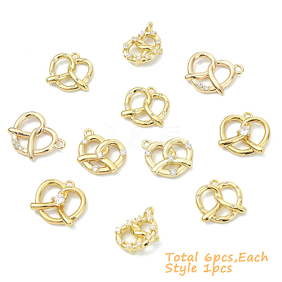 6Pcs 6 Styles Brass Micro Pave Cubic Zirconia Pendants KK-YW0004-50-1