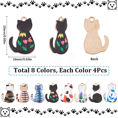 32Pcs 8 Colors Alloy Enamel Pendants ENAM-SC0006-04-1