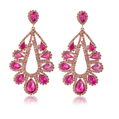 Teardrop Brass with Rhinestone Stud Dangle Earrings FS-WGBB975-01-1