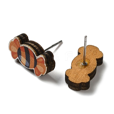 Wood Stud Earrings EJEW-Z054-02C-1