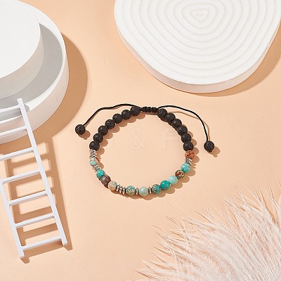 Natural Imperial Jasper(Dyed) & Lava Rock Braided Bead Bracelet BJEW-TA00188-03-1